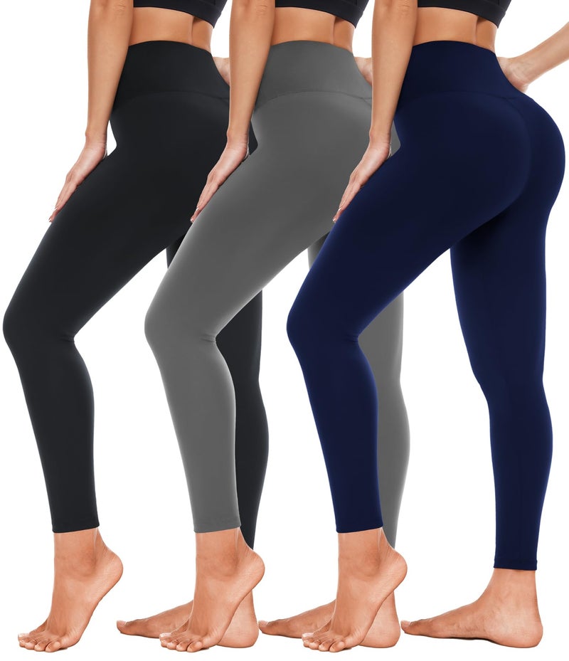 Hi Clasmix Leggings for Women 3 Pack Black Grey Navy-High Wasited Tummy Control Yoga Pants Clothing with Pockets Butt Lift Non See Through Compression Straight Leg Thermal Waterproof S-M - Image 1